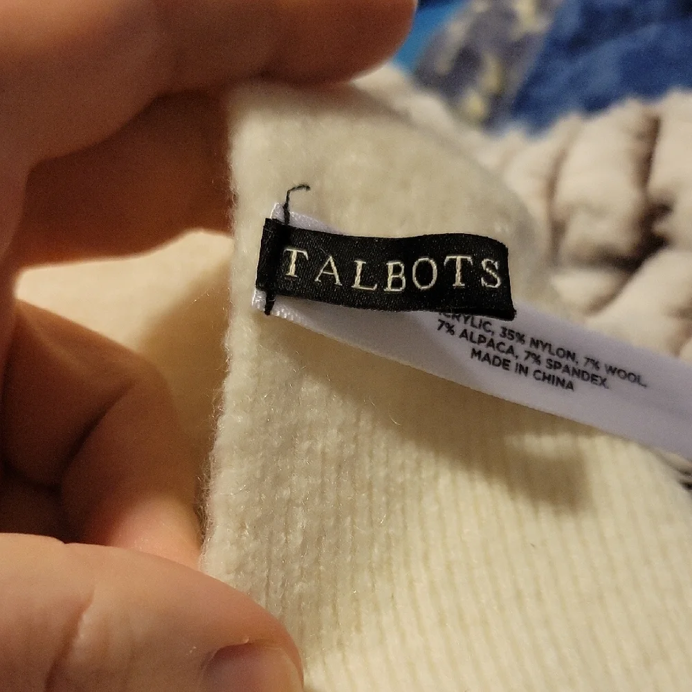 Talbots Approx 75in Purple and Cream Patterned Scarf NWOT WASHED ONCE NEVER WORN
